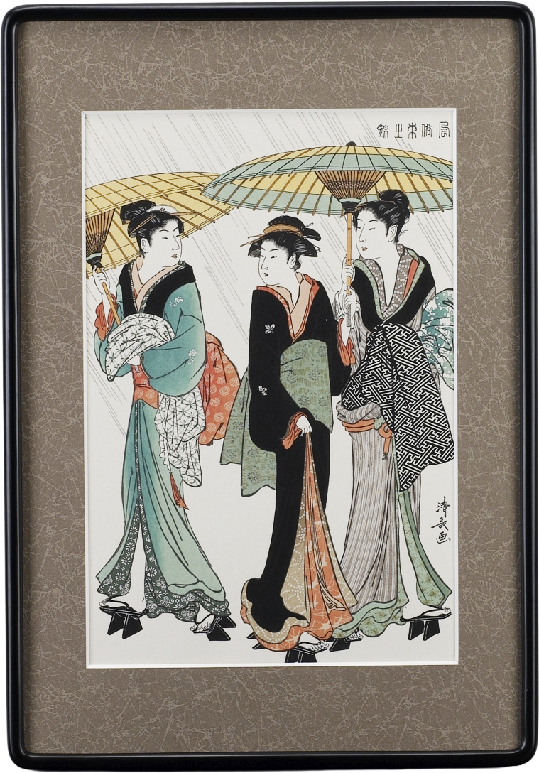 風俗東之錦「雨中三美人」